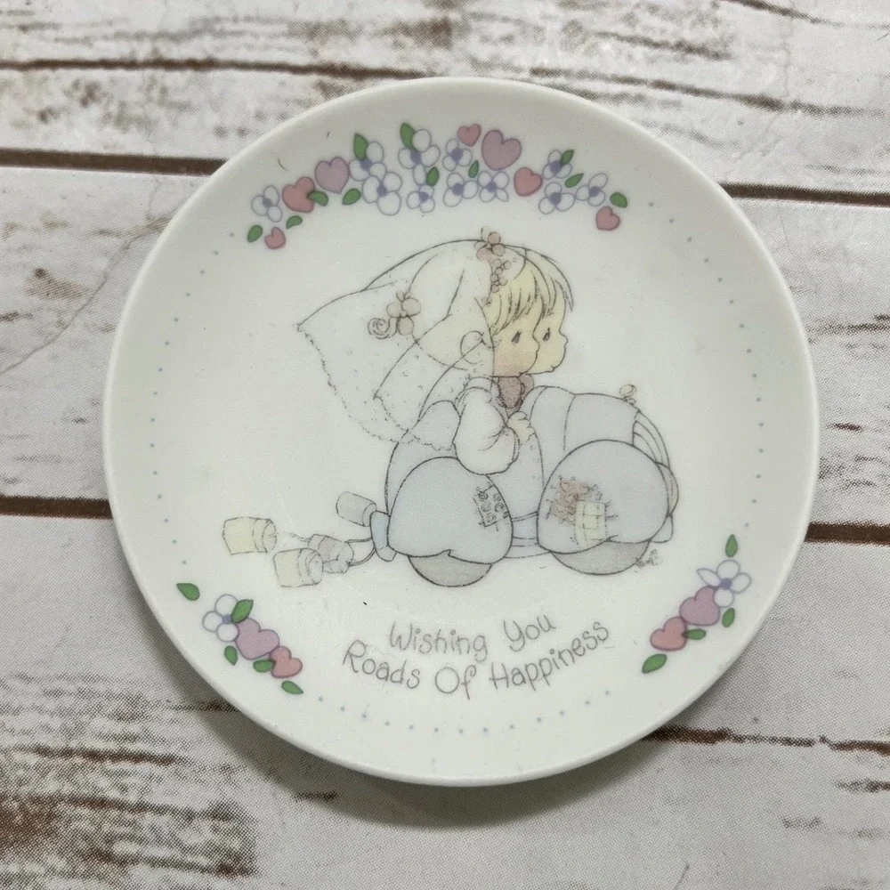 Precious Moments Mini Plate White‎ Wishing You Roads Of Happiness 1989 OS